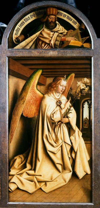 O Retábulo de Gante. Adoração do Cordeiro Místico: O Arcanjo Gabriel, 1432. de Jan van Eyck