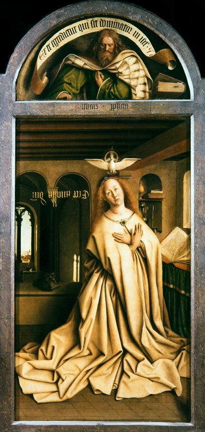 O Retábulo de Gante. Adoração do Cordeiro Místico: Virgem Anunciada, 1432. de Jan van Eyck