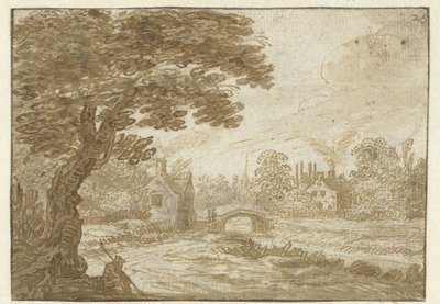 Paisagem com casas e uma ponte de Jan van Goyen (possibly)