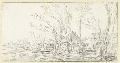 Paisagem com árvores nuas tortas para fazendas de Jan van Goyen
