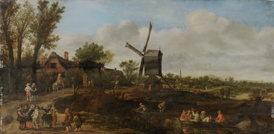 Paisagem fluvial com moinho de vento e barcos de Jan van Goyen