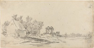 Paisagem do rio com uma ponte distante de Jan van Goyen