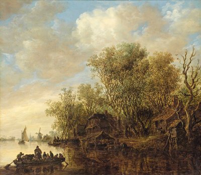 Paisagem fluvial com um ferry-boat de Jan van Goyen