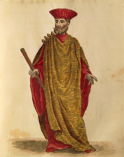Capitano Generale Da Mar (Capitão General da Marinha) da República Sereníssima de Veneza, de Jan van Grevenbroeck ou Giovanni Grevembroch (1731-1807), Gli Abiti de Veneziani, a partir de um livro ilustrado de fantasias, aguarela de Jan van Grevenbroeck