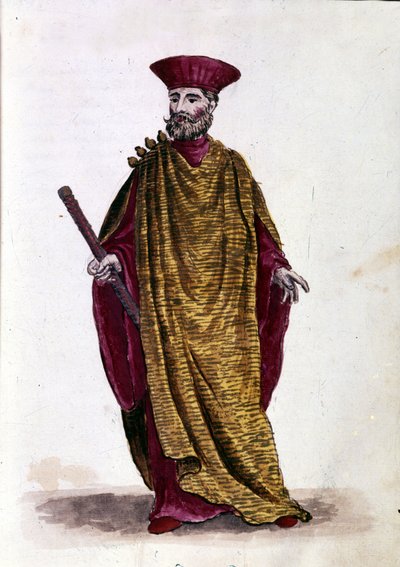 Capitão do Mar: Oficial da Marinha Militar da República de Veneza. Desenho aquarelado e tinta do manuscrito "Costumes dos Venicianos" de Jan van Grevenbroeck (ou Giovanni Grevembroch (Grevenbroch) (1731-1807) de Jan van Grevenbroeck