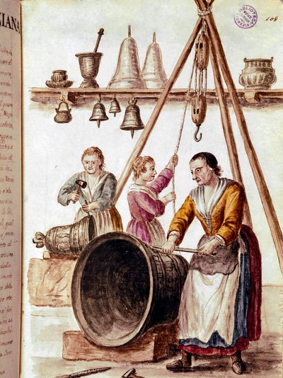 Artesanato: o desenhista de sinos Watercolour e tinta de um manuscrito de Jan van Grevenbroeck (ou Giovanni Grevembroch (Grevenbroch) (1731-1807) de Jan van Grevenbroeck
