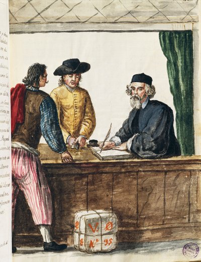 Distinto comerciante, ilustração do livro Ilustrado de trajes venezianos, de Jan Grevenbroeck (1731-1807), aguarela, Itália de Jan van Grevenbroeck