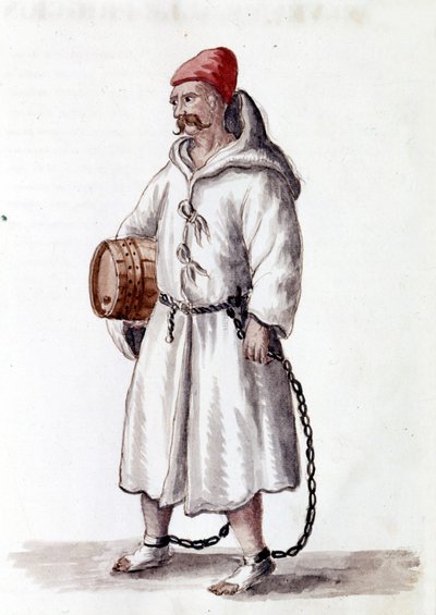 Galeriano do século XVII ao XVIII. Desenho aquarelado e tinta do manuscrito "Costumes dos Venicianos" de Jan van Grevenbroeck (ou Giovanni Grevembroch (Grevenbroch) (1731-1807) de Jan van Grevenbroeck