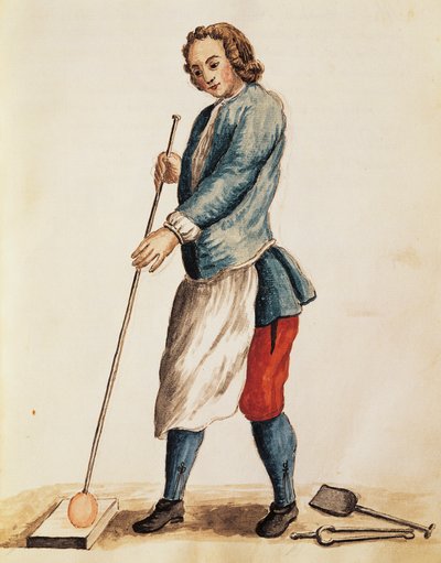 Glassblower of Murano glass, ilustração do livro Ilustrado de trajes venezianos, de Jan Grevenbroeck (1731-1807), aguarela, Itália de Jan van Grevenbroeck