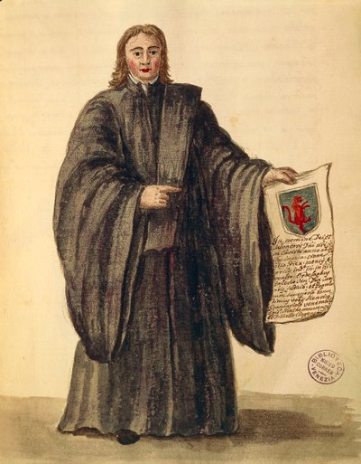 Grande Chanceler da cidade de Chioggia, por Jan van Grevenbroeck ou Giovanni Grevembroch (1731-1807), Gli Abiti de Veneziani, do livro ilustrado de fantasias, aguarela de Jan van Grevenbroeck