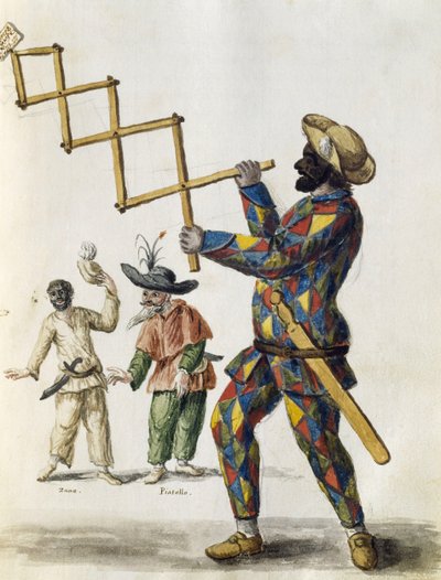 Arlequim, aguarela de The Venetian clothes, de quase todas as idades diligentemente recolhida e pintada no século XVIII, por Jan van Grevenbroeck ou Giovanni Grevembroch (1731-1807), Itália de Jan van Grevenbroeck