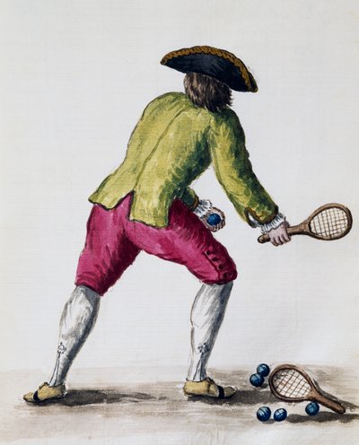 Homem a jogar com raquete e bolas, de The Illustrated Book of Venetian Costumes, Itália de Jan van Grevenbroeck