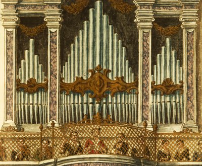 Órgão, detalhe da cantata de putte, de Giovanni Grevembroch. Itália de Jan van Grevenbroeck