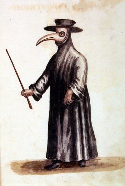 Roupa protectora contra a peste no século XVIII. de Jan van Grevenbroeck