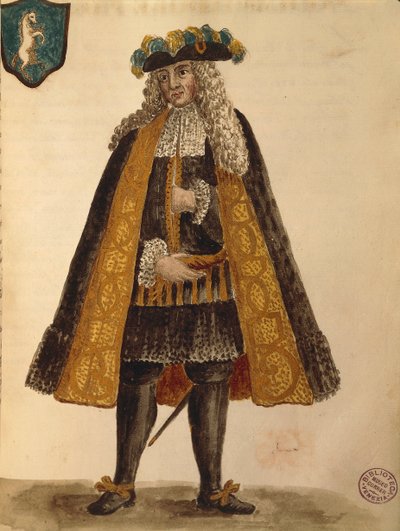 Embaixador sardo, por Jan van Grevenbroeck ou Giovanni Grevembroch (1731-1807), Gli Abiti de Veneziani, de livro ilustrado de fantasias, aguarela de Jan van Grevenbroeck