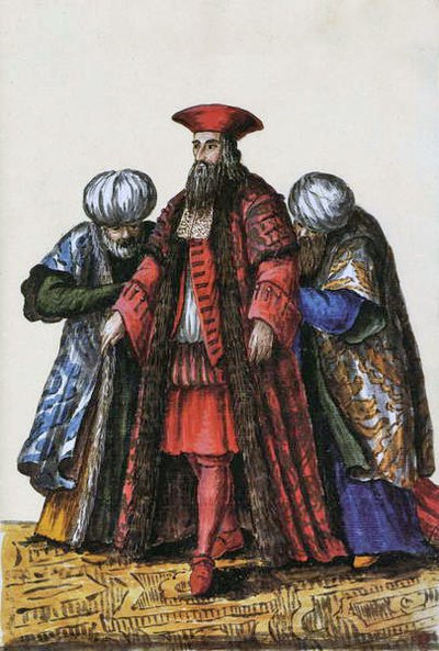 O embaixador da República de Veneza e Constantinopla (caneta e tinta e wc no papel) de Jan van Grevenbroeck