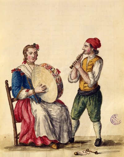Músico veneziano (caneta e tinta e wc no papel) de Jan van Grevenbroeck
