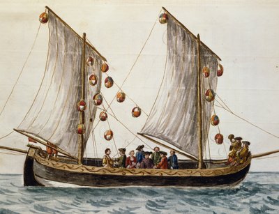 Barco veneziano deck para a Festa do Redentor, por Jan Grevenbroeck (1731-1807), aguarela, Itália de Jan van Grevenbroeck