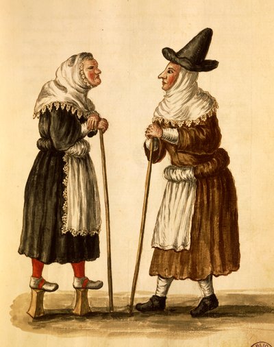 Máscaras venezianas em uso no século XVI, aguarela de Giovanni Grevembroch, Itália de Jan van Grevenbroeck