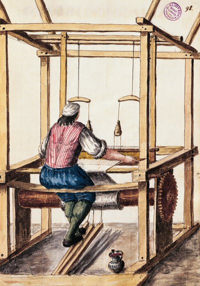 Weaver, Ilustração de Jan van Grevenbroeck (1731-1807) de The dress of the Venetians manuscript, Itália de Jan van Grevenbroeck