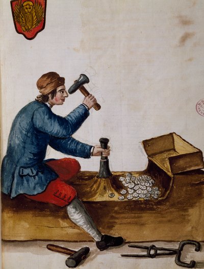 Trabalhador na, menta, ilustração do livro Ilustrado de trajes venezianos, de Jan Grevenbroeck (1731-1807), aguarela, Itália de Jan van Grevenbroeck