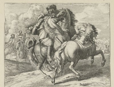 Soldado baleado a cavalo Cenas de Cavalaria (título da série) de Jan van Huchtenburg (possibly copy after)