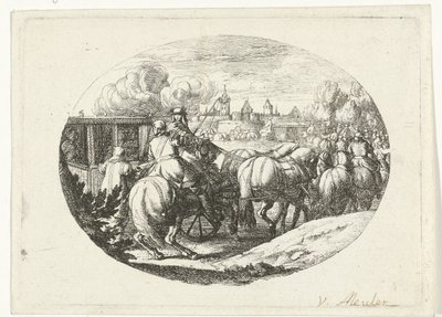 Exército e carruagens se mudam para a cidade Cenas militares da vida de Luís XIV, Rei da França (título da série) de Jan van Huchtenburg