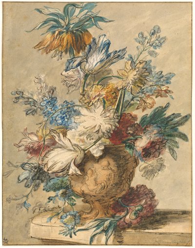 Buquê de flores da primavera em um vaso de terracota de Jan van Huysum