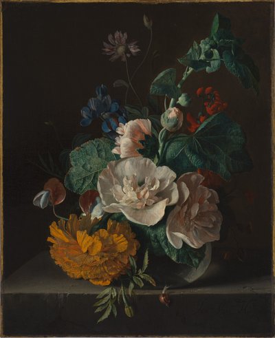 Natureza morta floral com malva-rosa e calêndula de Jan van Huysum