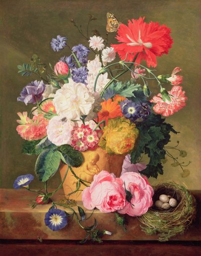 Flores em um vaso de terracota, 1744 (painel) (par para 68874) de Jan van Huysum