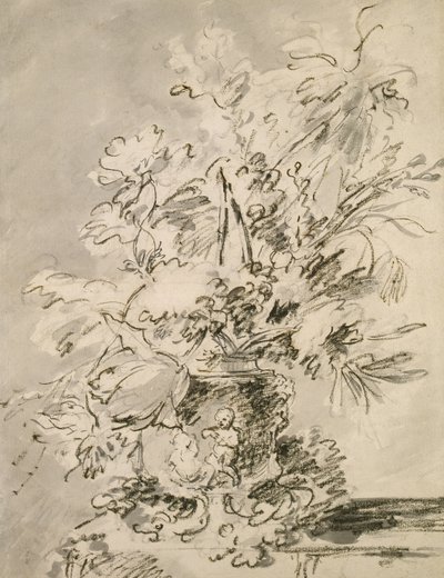 Flores em uma urna (carvão e tinta indiana no papel) de Jan van Huysum