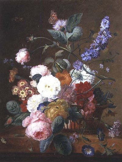 Natureza morta com flores numa cesta de Jan van Huysum