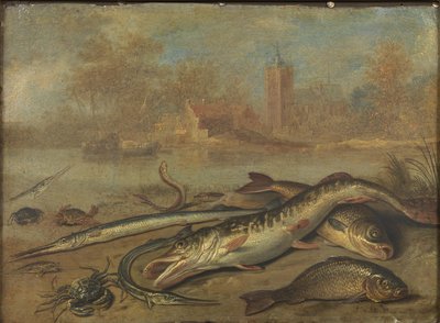 Peixes e paisagem de Jan van Kessel the Elder