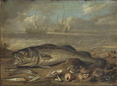 Peixes e paisagem marinha de Jan van Kessel the Elder