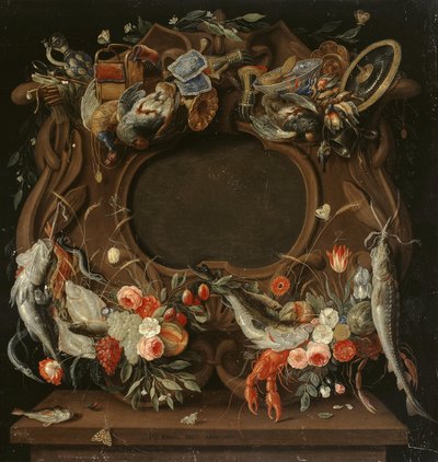 Moldura do medalhão com uma representação alegórica dos quatro elementos de Jan van Kessel the Elder