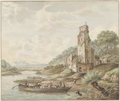 Paisagem com uma barca com mercadorias em um castelo de Jan van Lockhorst