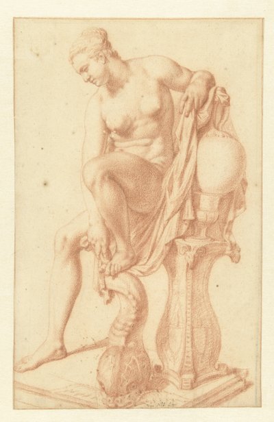 Mulher nua sentada junto à sua casa de banho de Jan van Neck