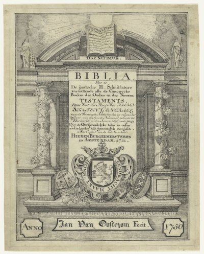 Página de título de uma Bíblia de 1721 de Jan van Oosterom