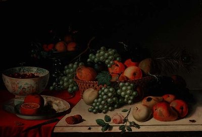 Um cesto de uvas e maçãs de Jan van Os