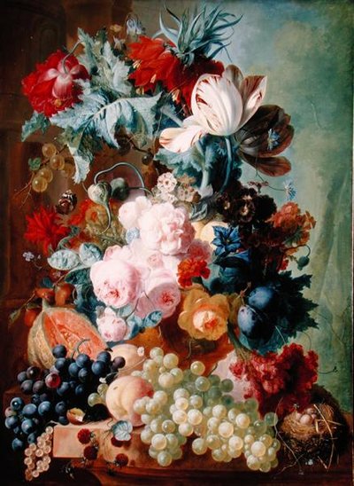 Flores e Frutas (óleo em painel) de Jan van Os