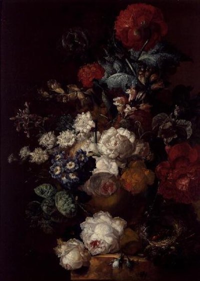 Natureza Morta com Flores e um Ninho de Pássaros de Jan van Os