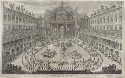 Carrossel no Hofburg em Viena
Ballet a cavalo por ocasião do casamento do Imperador Leopoldo I e Margaret Theresa de Espanha (título da série) de Jan van Ossenbeeck