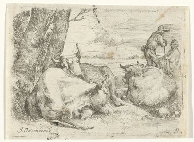 Três vacas e dois pastores de Jan van Ossenbeeck