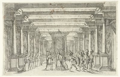 Um guerreiro a cumprimentar um soberano
Desenhos para cenários (título da série) de Jan van Ossenbeeck