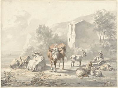 Paisagem com gado e ruína de Jan van Ravenswaay