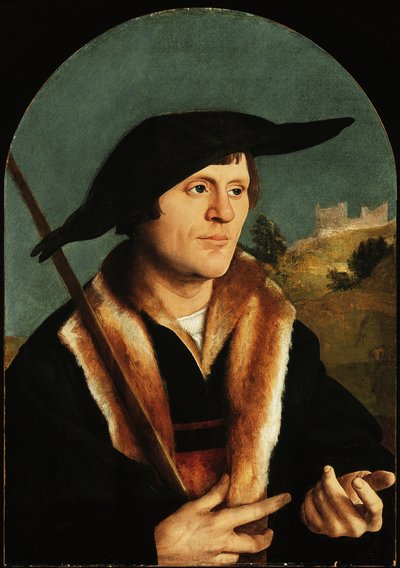 Um peregrino, c.153040 (óleo no painel de masonite arqueado) de Jan van Scorel
