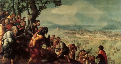 Entrada de Cristo em Jerusalém, painel central de um tríptico, c.1526 de Jan van Scorel