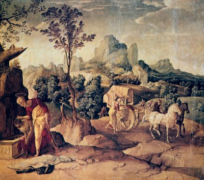 O Apóstolo Filipe Batizando o Eunuco, século XVI. de Jan van Scorel
