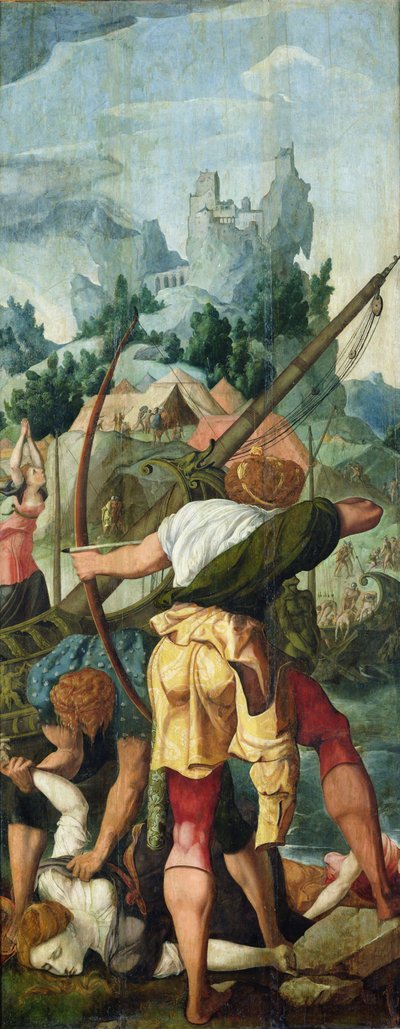 O Martírio das Virgens, painel direito do Tríptico de Santa Úrsula e as Onze Mil Virgens, c.1539 de Jan van Scorel