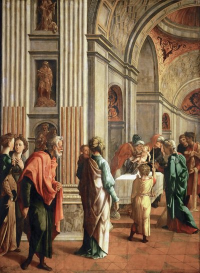 A Apresentação no Templo - Jan van Scorel (1495-1562). Óleo sobre madeira, ca. 1530-1536. Dimensão : 114x85 cm. Museu de História de Arte, Vienne de Jan van Scorel